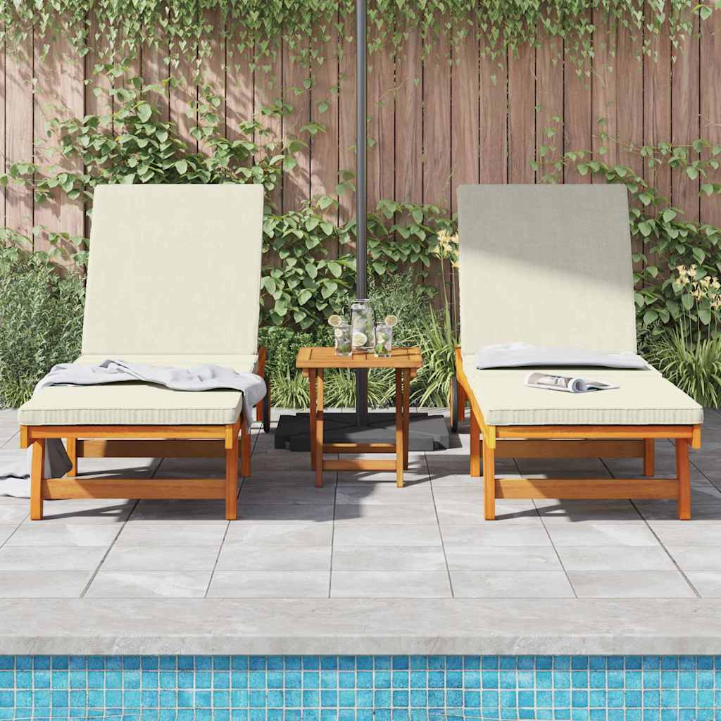 Wooden Sun Lounger Reclining In Set Of 2 With Table And Cushion - Vantage Home