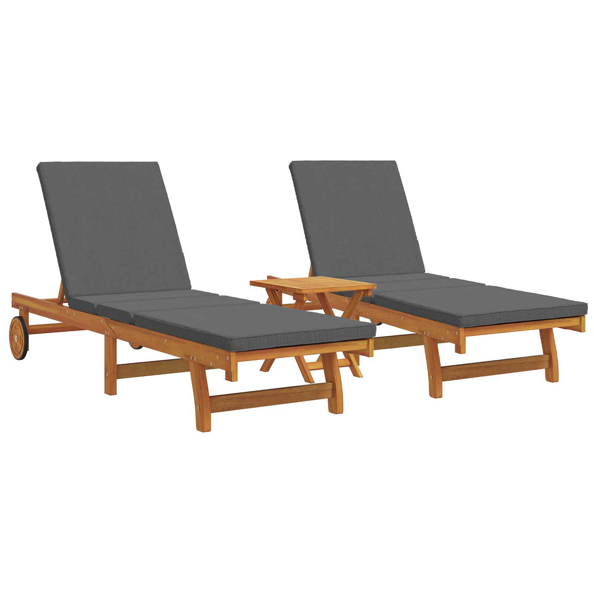 Wooden Sun Lounger Reclining In Set Of 2 With Table And Cushion - Vantage Home