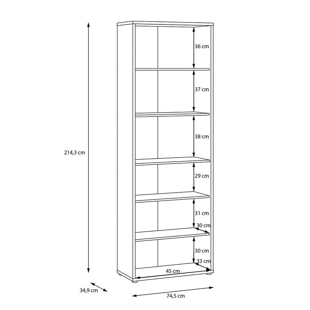 Wooden Tall Bookcase Wide With 5 Shelves - Alice Springs