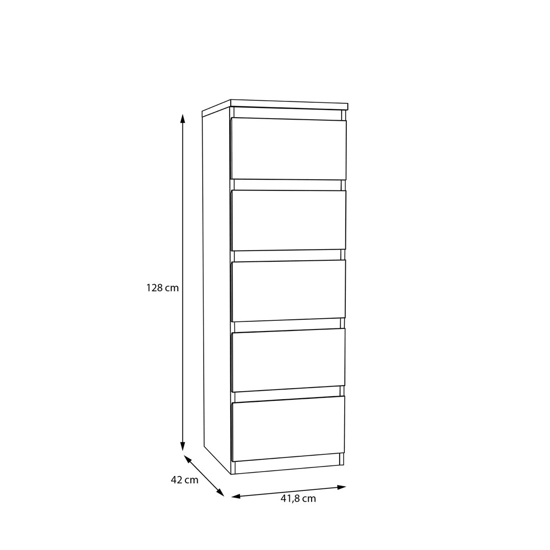 Wooden Tall Chest of 5 Drawers Narrow - Edmore
