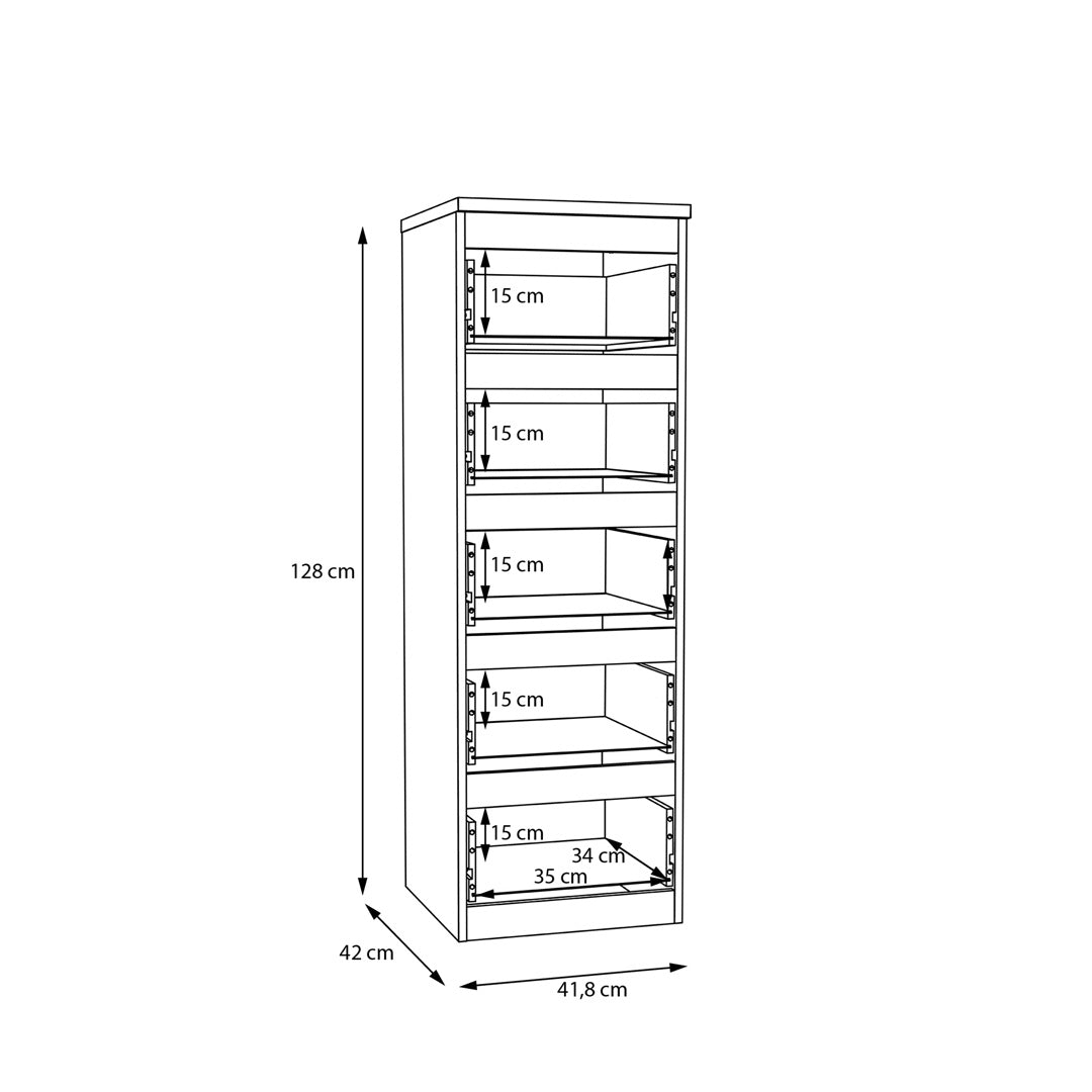 Wooden Tall Chest of 5 Drawers Narrow - Edmore