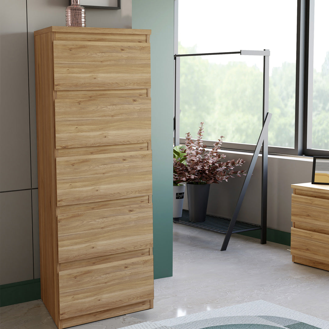 Wooden Tall Chest of 5 Drawers Narrow - Edmore