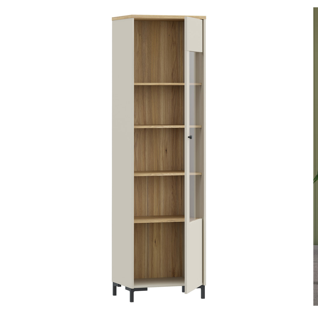 Wooden Tall Display Cabinet With 1 Glass Fronted And Fluted Detailed Door - Bixbite