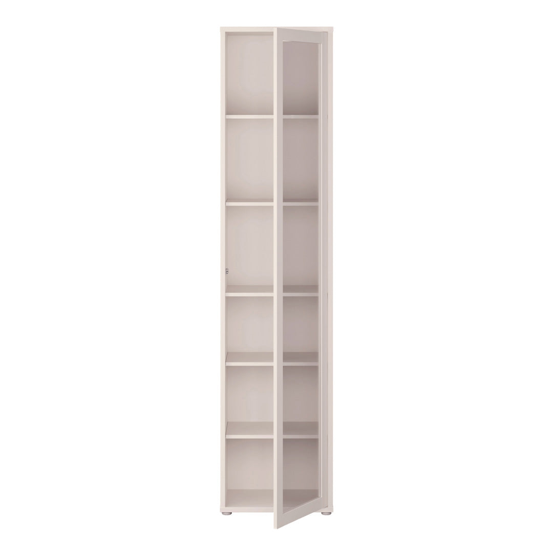 Wooden Tall Display Cabinet Slim With 1 Glass Door And 5 Shelves - Alice Springs