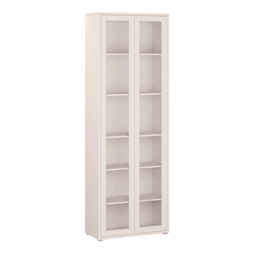 Wooden Tall Display Cabinet Slim With 2 Glass Doors And 5 Shelves - Alice Springs