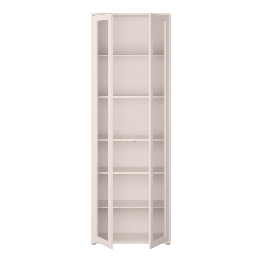 Wooden Tall Display Cabinet Slim With 2 Glass Doors And 5 Shelves - Alice Springs