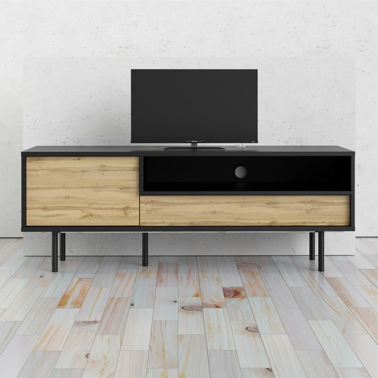 Wooden TV Stand With 1 Door And 1 Drawer - Match