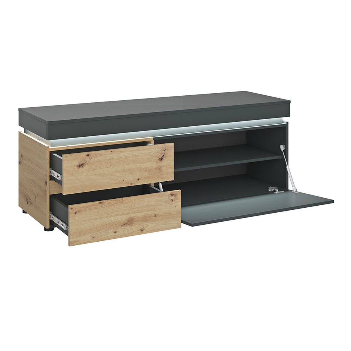 Wooden TV Stand With 1 Door 2 Drawers And LED Lights - Luci