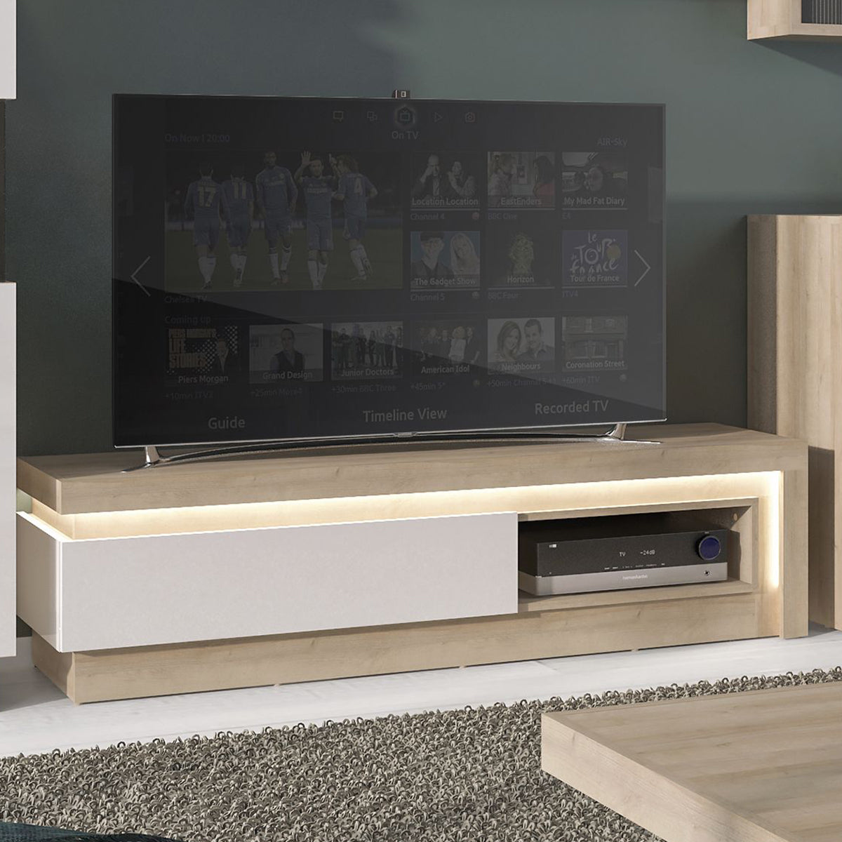 Wooden TV Stand With 1 Drawer And LED Lights - Lyon