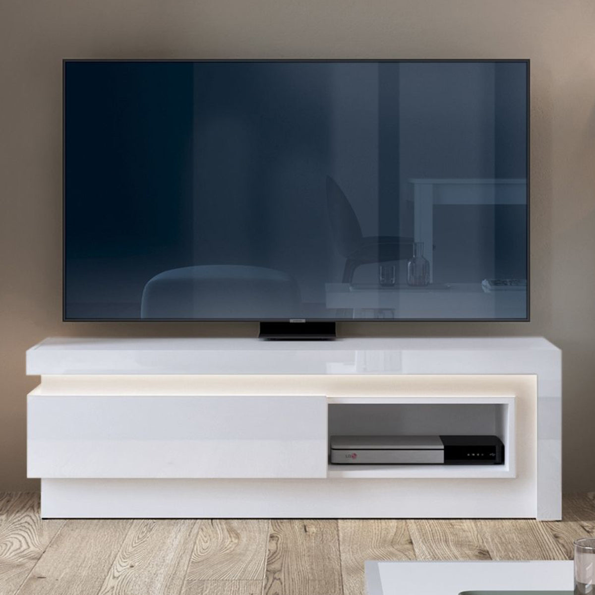 Wooden TV Stand With 1 Drawer And LED Lights - Lyon