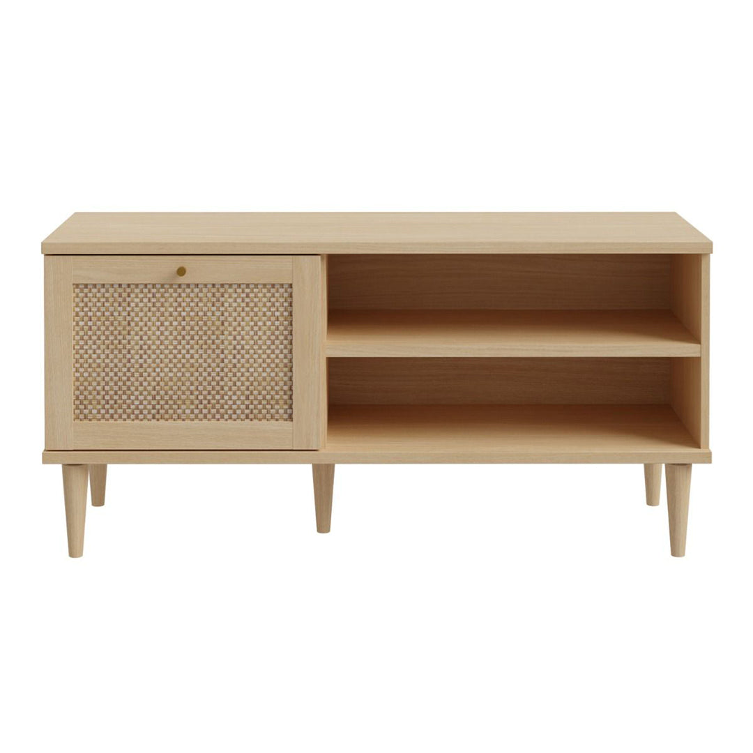 Wooden TV Stand With 1 Door And Rattan Effect Front - Calasetta
