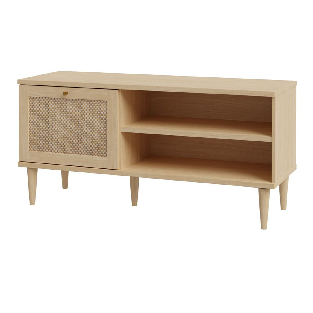 Wooden TV Stand With 1 Door And Rattan Effect Front - Calasetta
