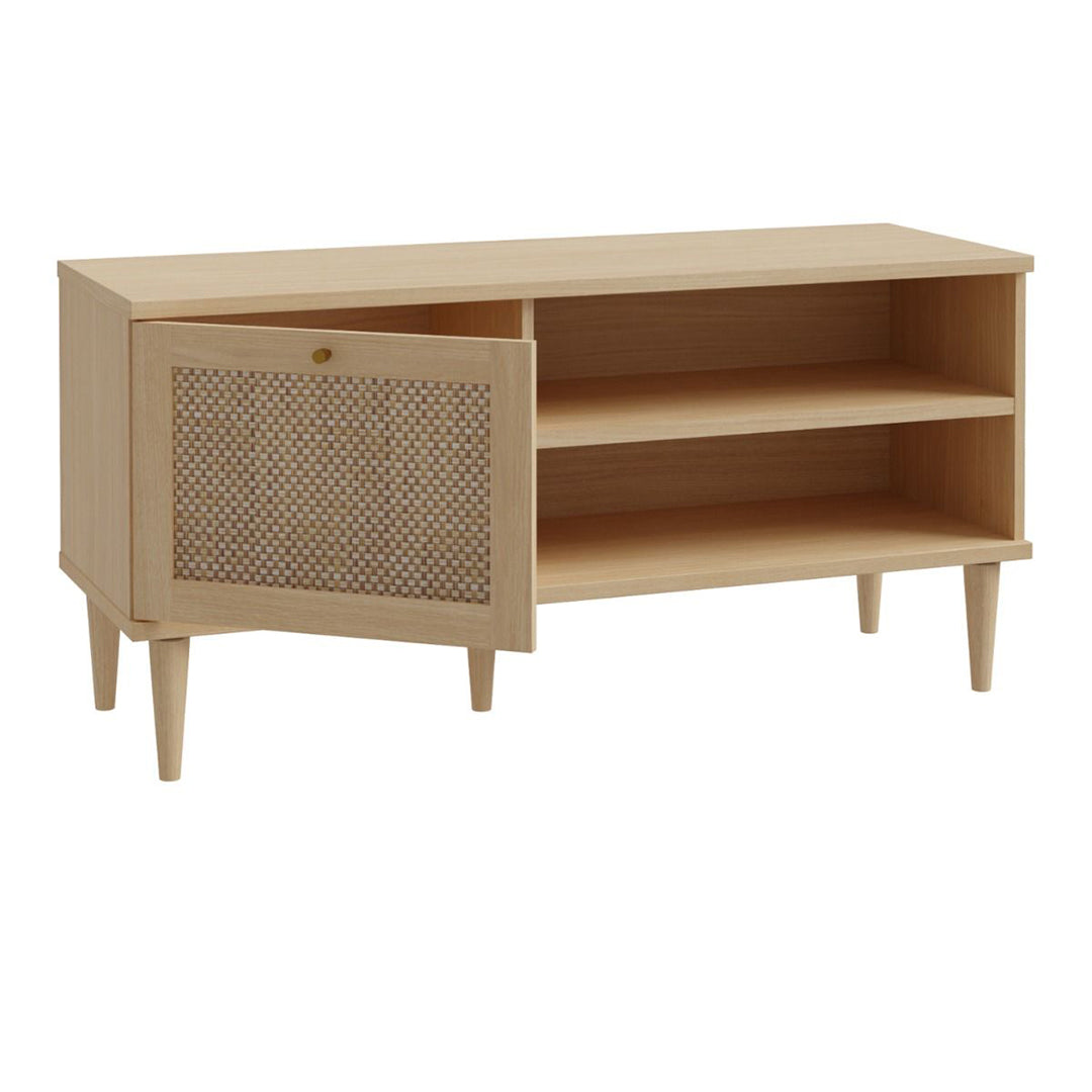 Wooden TV Stand With 1 Door And Rattan Effect Front - Calasetta