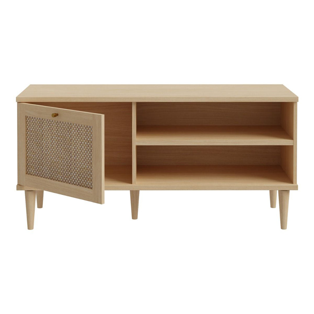 Wooden TV Stand With 1 Door And Rattan Effect Front - Calasetta