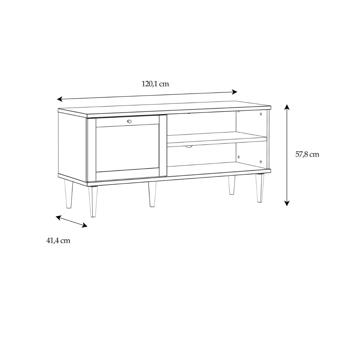 Wooden TV Stand With 1 Door And Rattan Effect Front - Calasetta