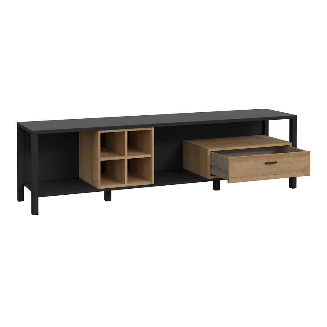 Wooden TV Stand With 1 Drawer And Wine Rack - High Rock