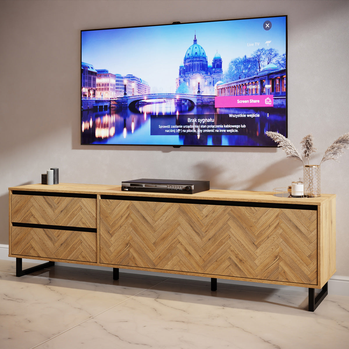 Wooden TV Stand With 1 Flip Down Door And 2 Drawers - Nikomedes