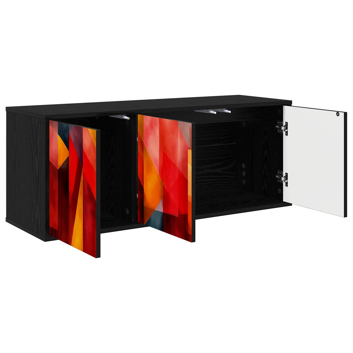 Wooden TV Stand 102cm Wide Wall Hung With 3 Doors - Heesch