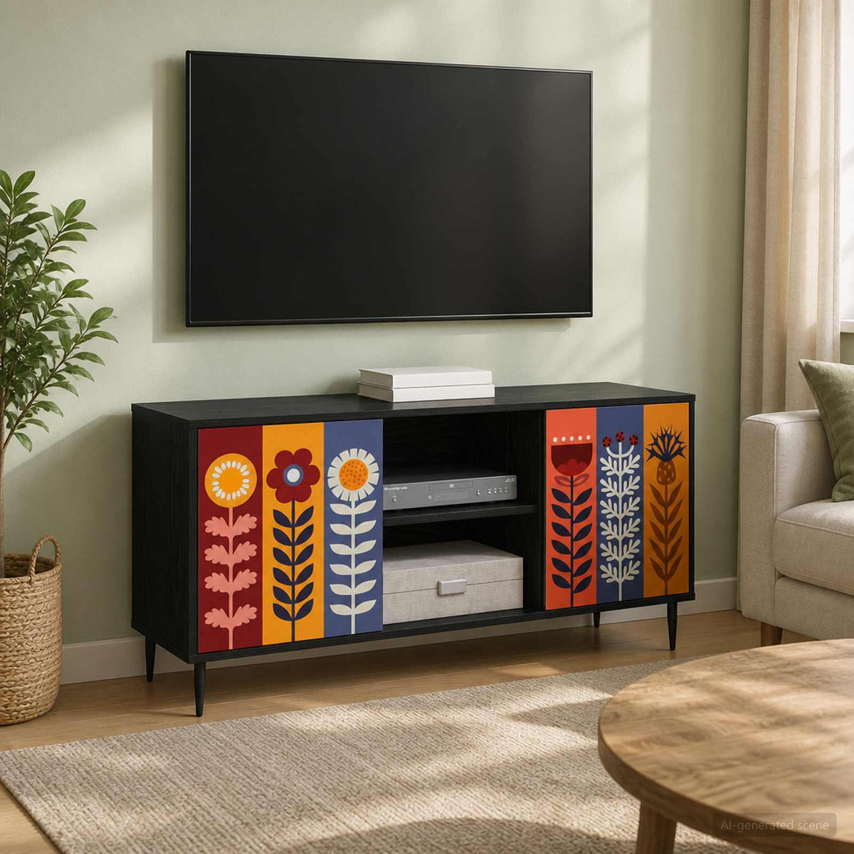 Wooden TV Stand 102cm Wide With 2 Doors And Raised Feet - Essen