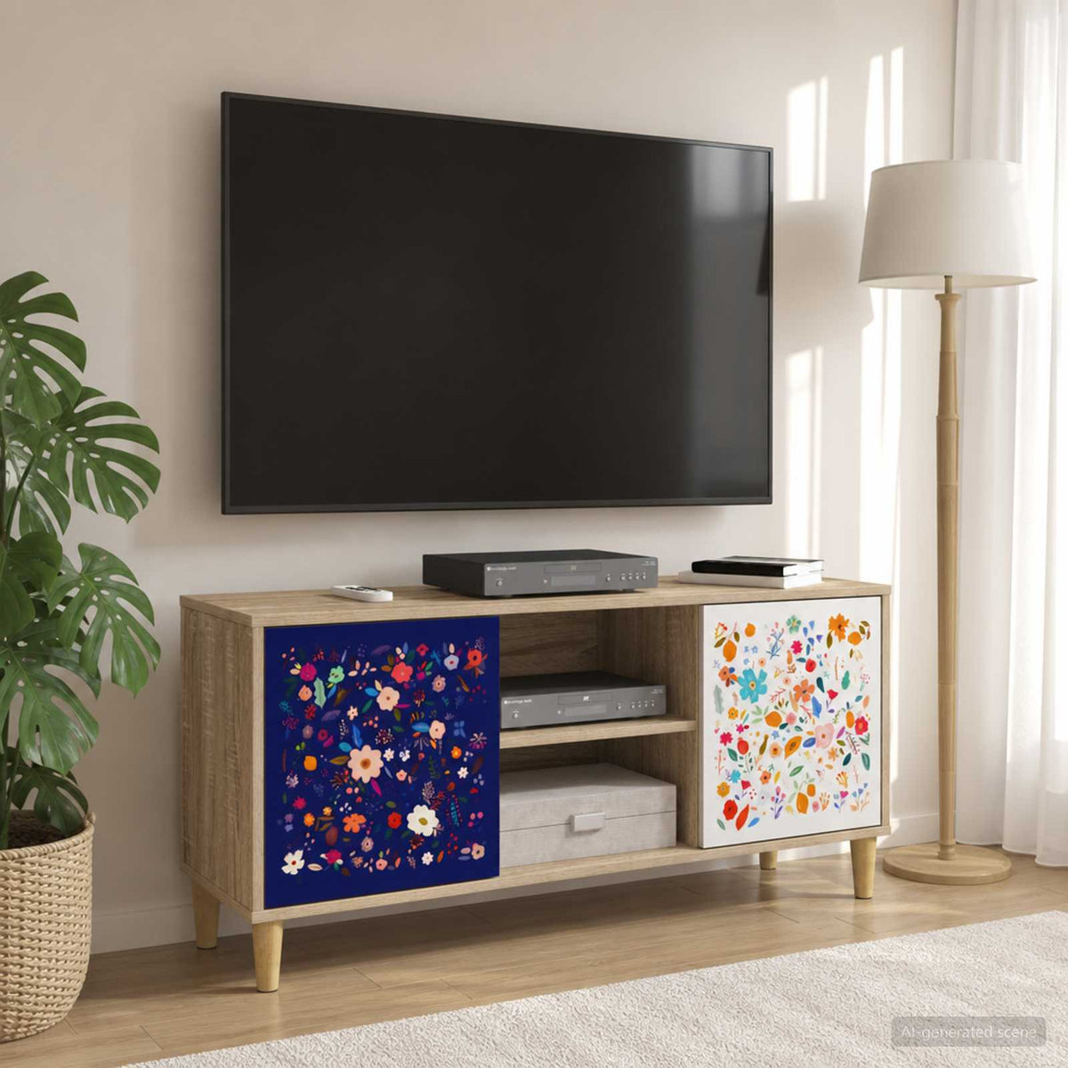 Wooden TV Stand 102cm Wide With 2 Doors - Mainz