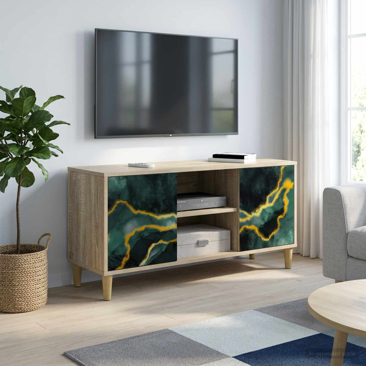 Wooden TV Stand 102cm Wide With 2 Doors - Wijhe