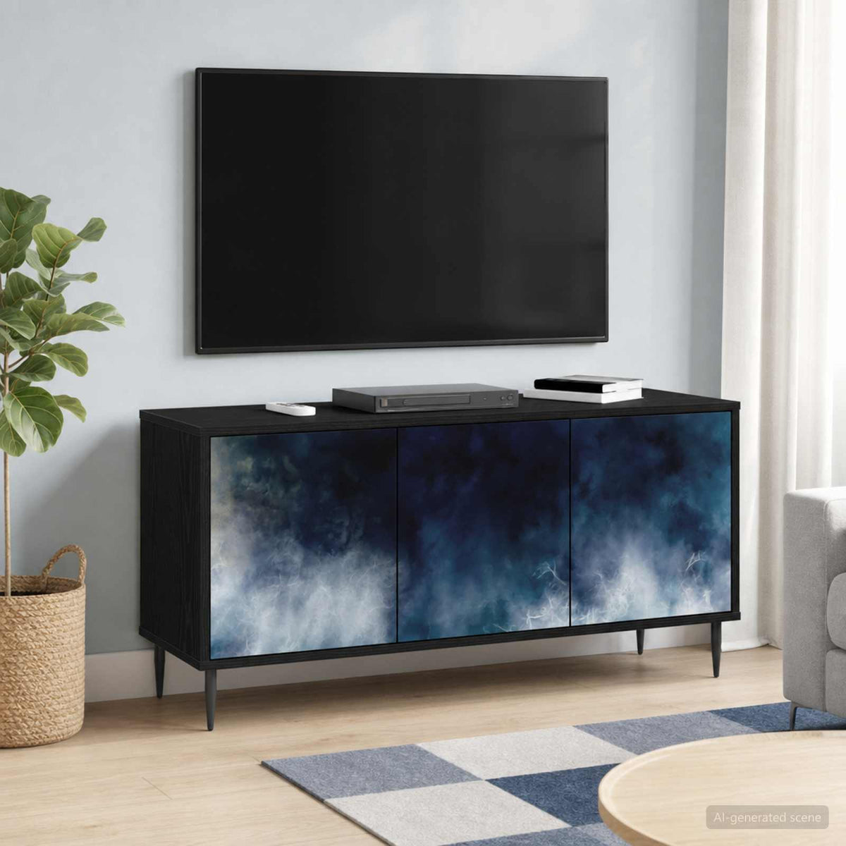 Wooden TV Stand 102cm Wide With 3 Doors And Raised Feet - Raalte