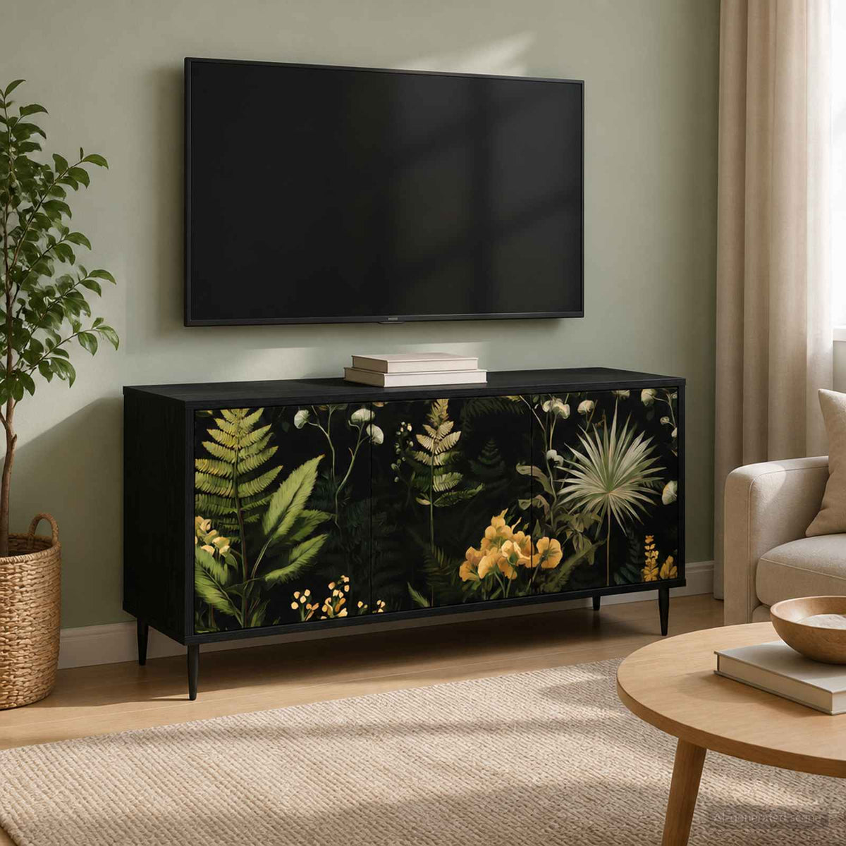 Wooden TV Stand 102cm Wide With 3 Doors And Raised Feet - Rhenen