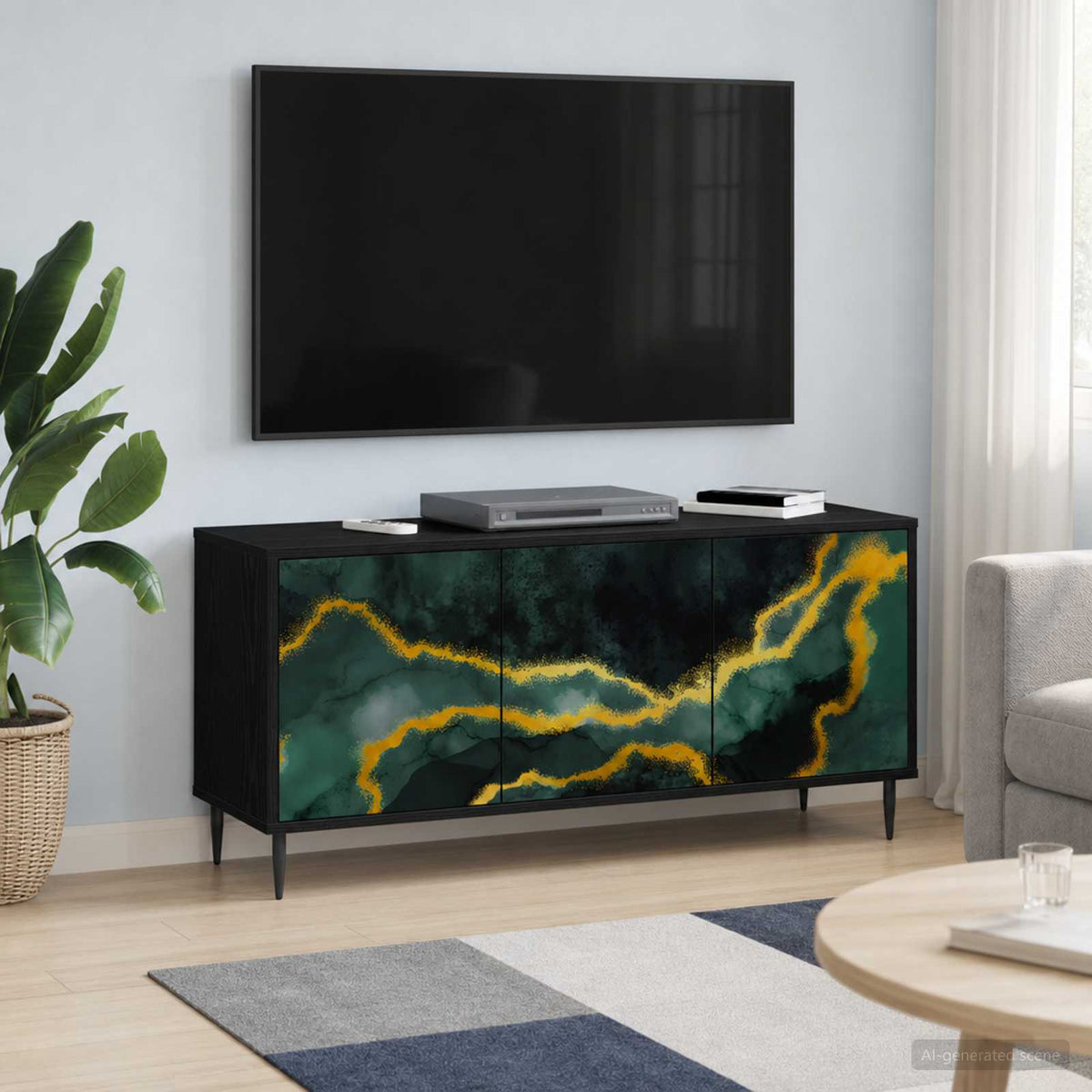 Wooden TV Stand 102cm Wide With 3 Doors And Raised Feet - Wijhe