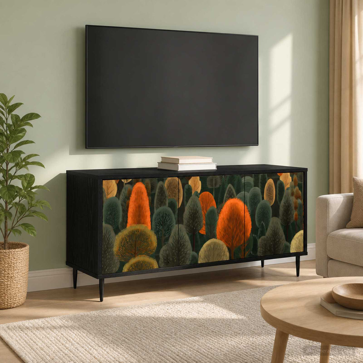 Wooden TV Stand 102cm Wide With 3 Doors And Raised Feet - Zaandam