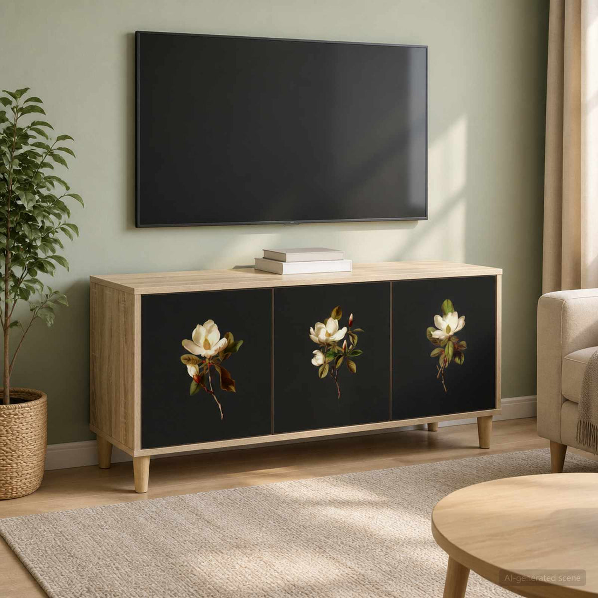 Wooden TV Stand 102cm Wide With 3 Doors - Bremen