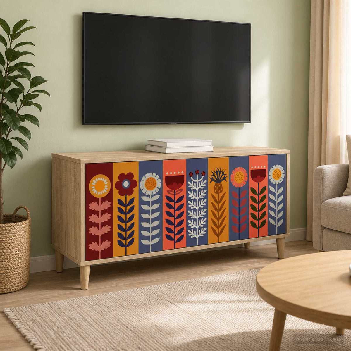 Wooden TV Stand 102cm Wide With 3 Doors - Essen
