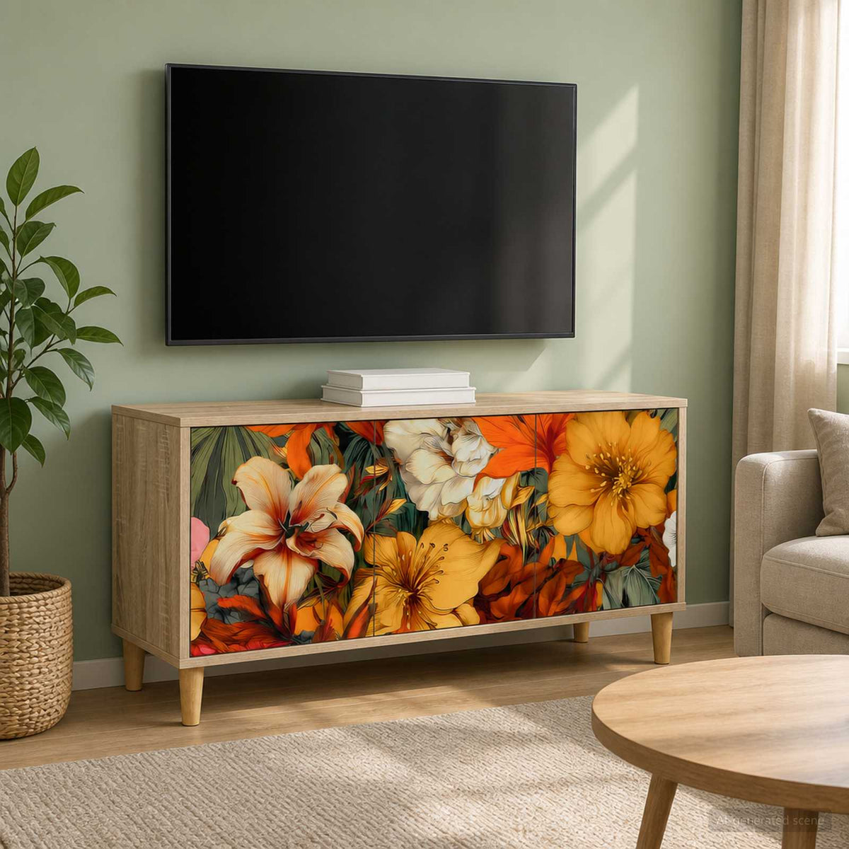 Wooden TV Stand 102cm Wide With 3 Doors - Gennep
