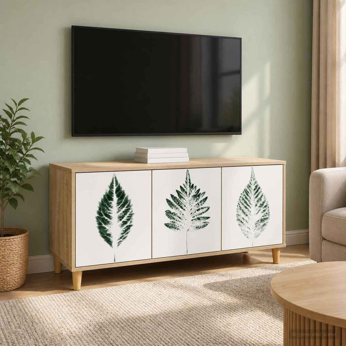 Wooden TV Stand 102cm Wide With 3 Doors - Hanau