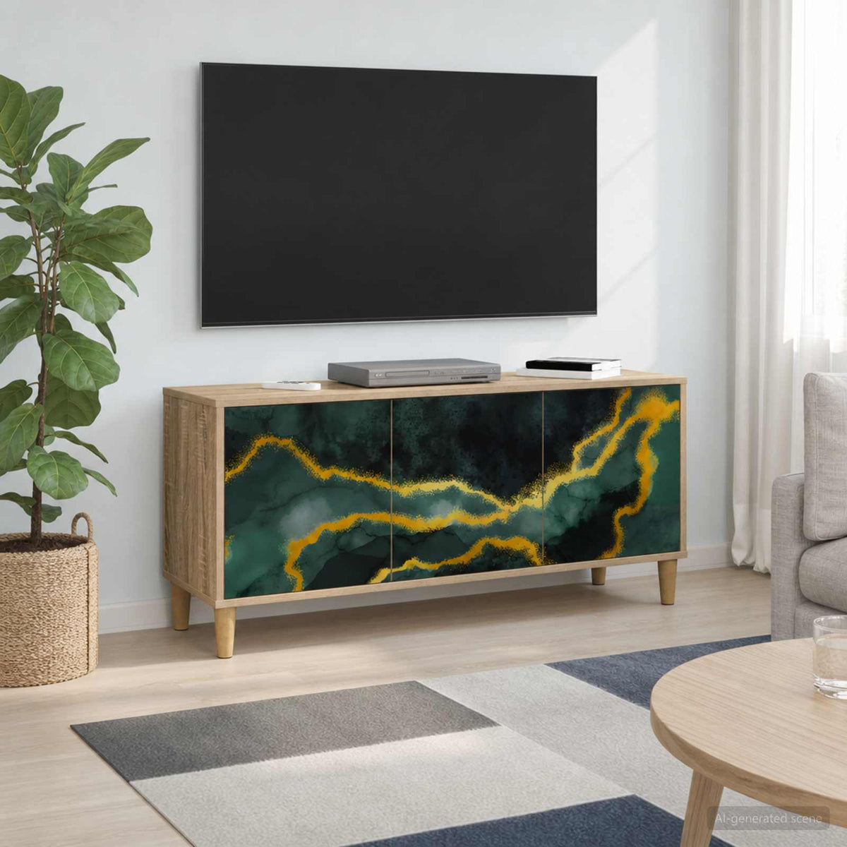 Wooden TV Stand 102cm Wide With 3 Doors - Wijhe