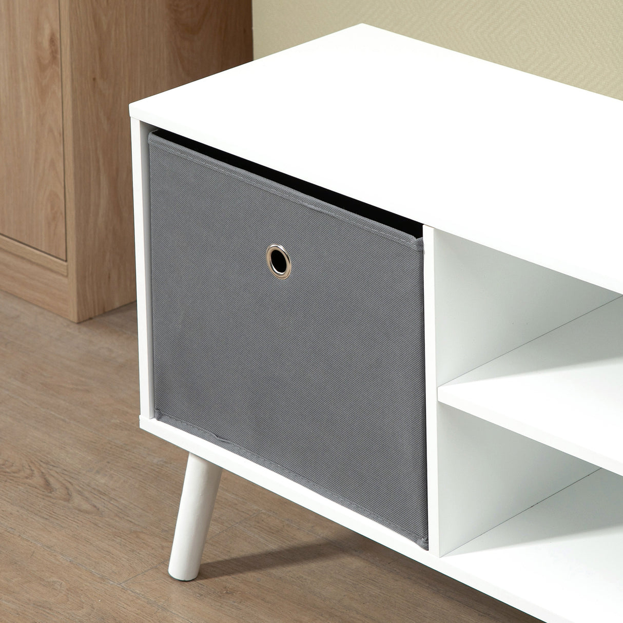 Wooden TV Stand 110cm Wide With Foldable Drawers - Velmora