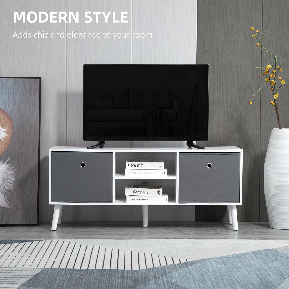 Wooden TV Stand 110cm Wide With Foldable Drawers - Velmora