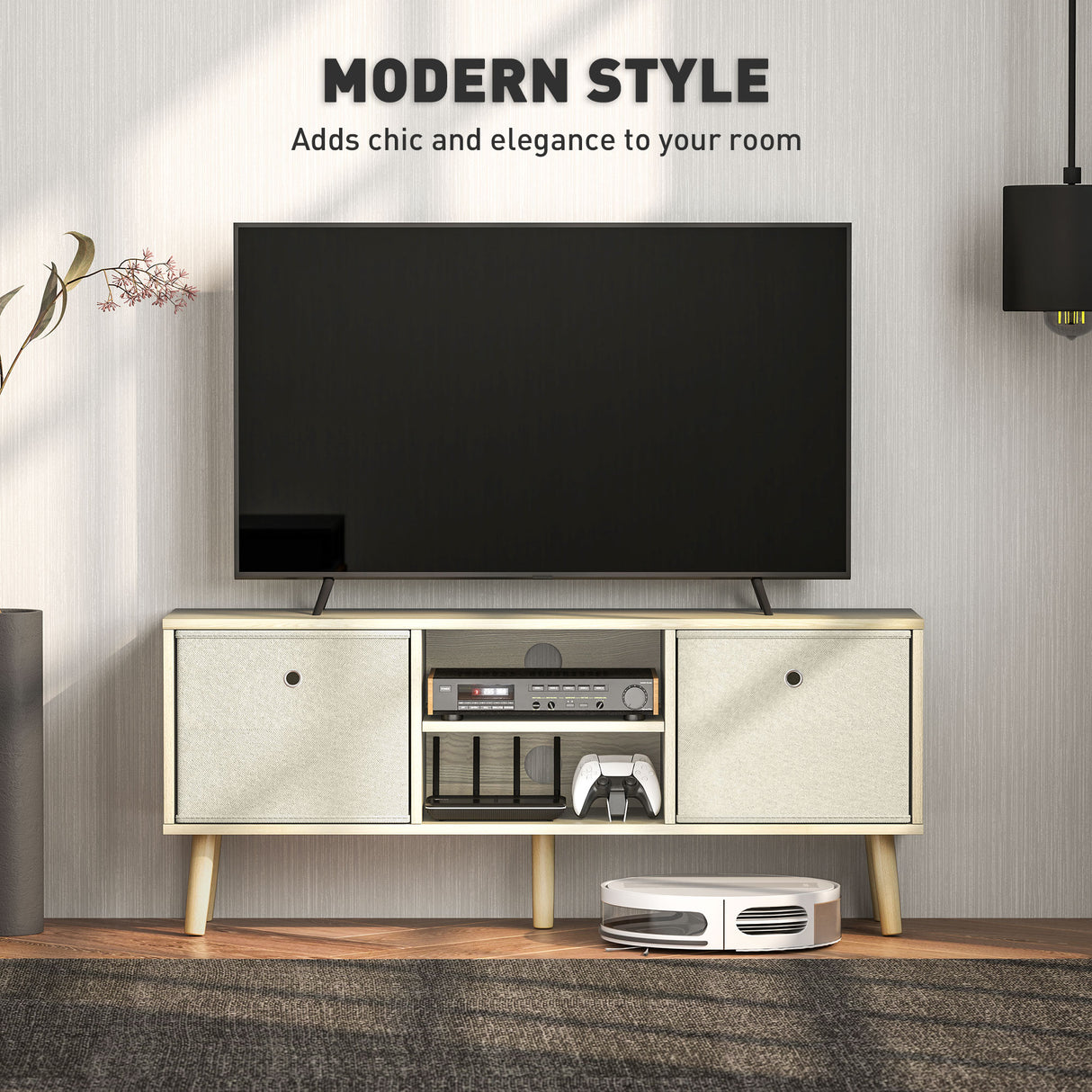 Wooden TV Stand 110cm Wide With Foldable Drawers - Velmora