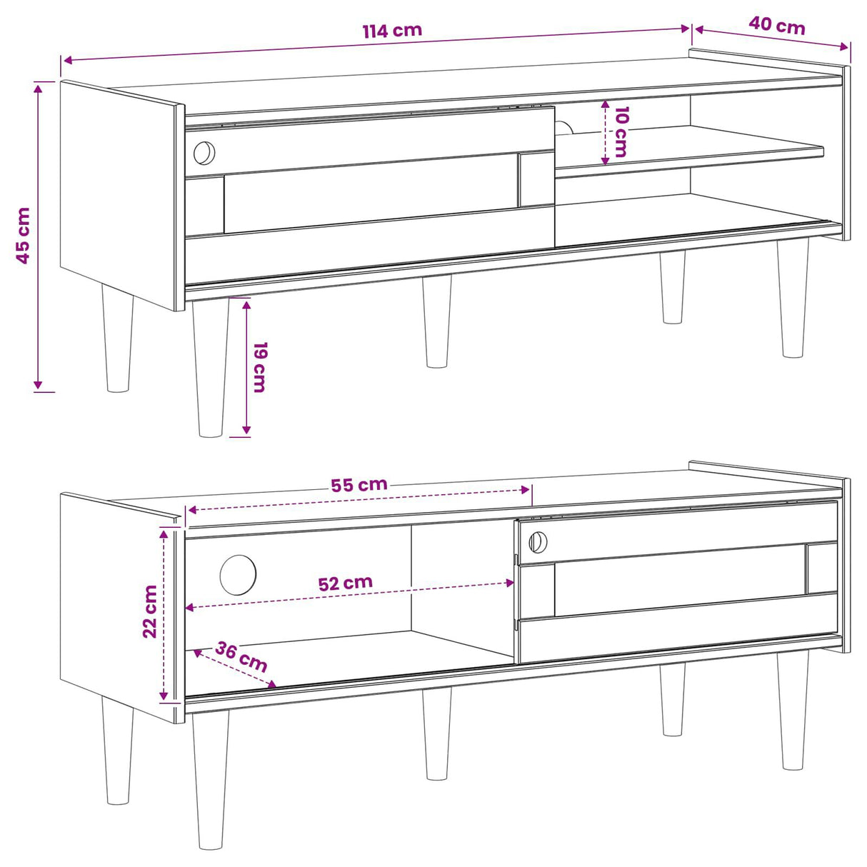Wooden TV Stand 114m Wide With 1 Sliding Door - Bilbao