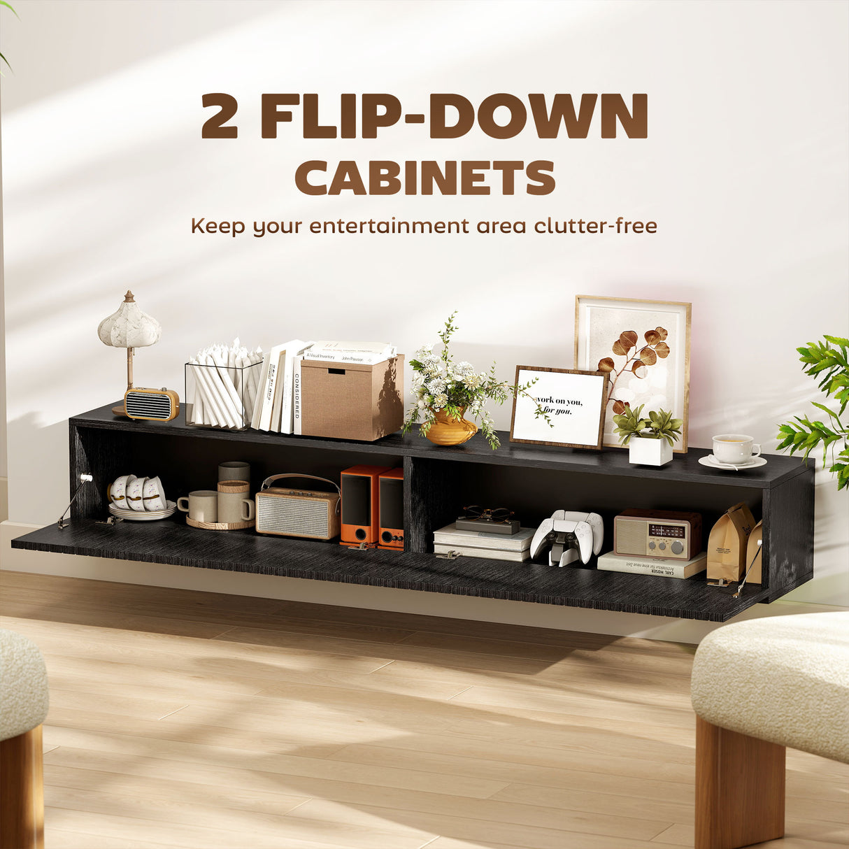 Wooden TV Stand 140cm Wide Wall Hung - Velmora