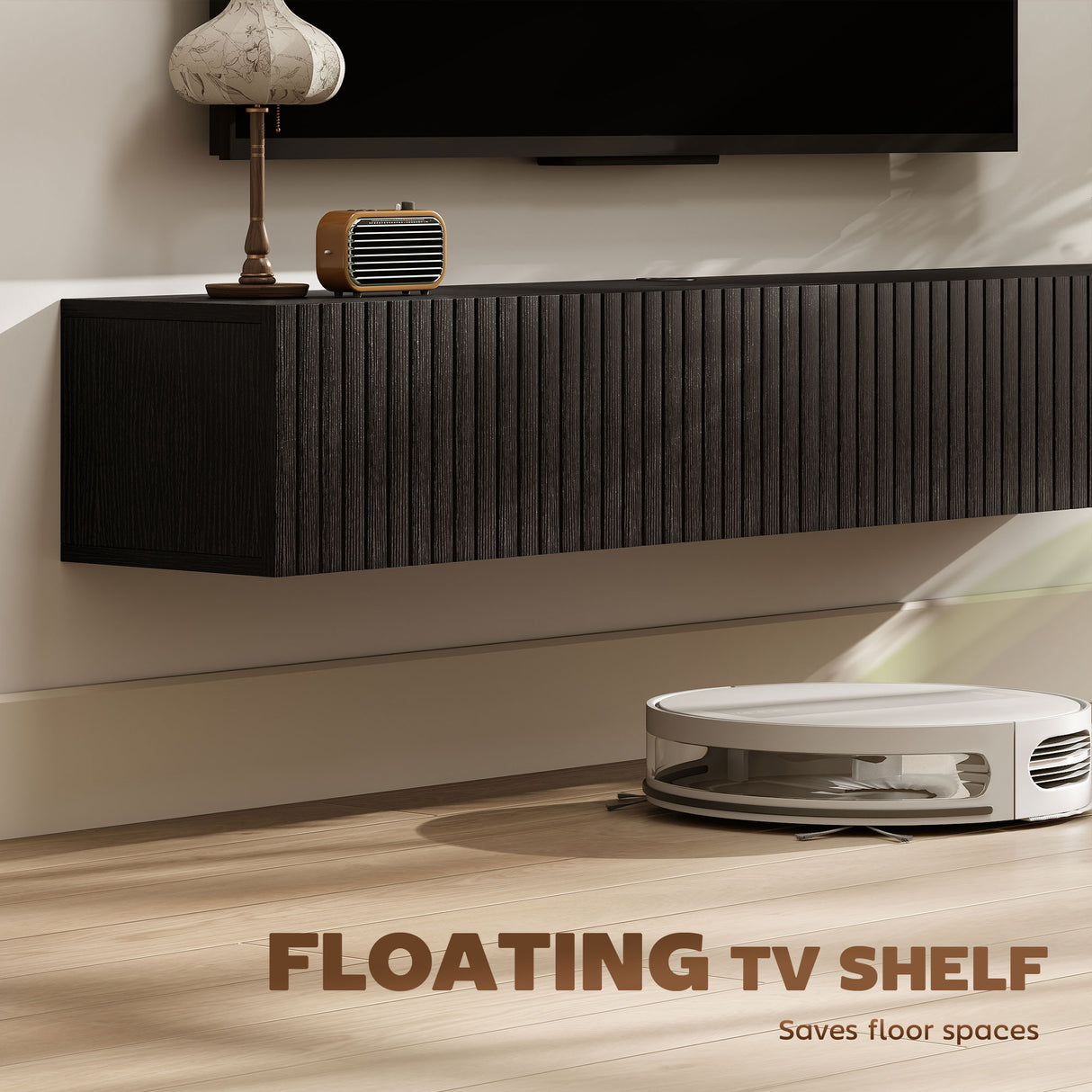 Wooden TV Stand 140cm Wide Wall Hung - Velmora
