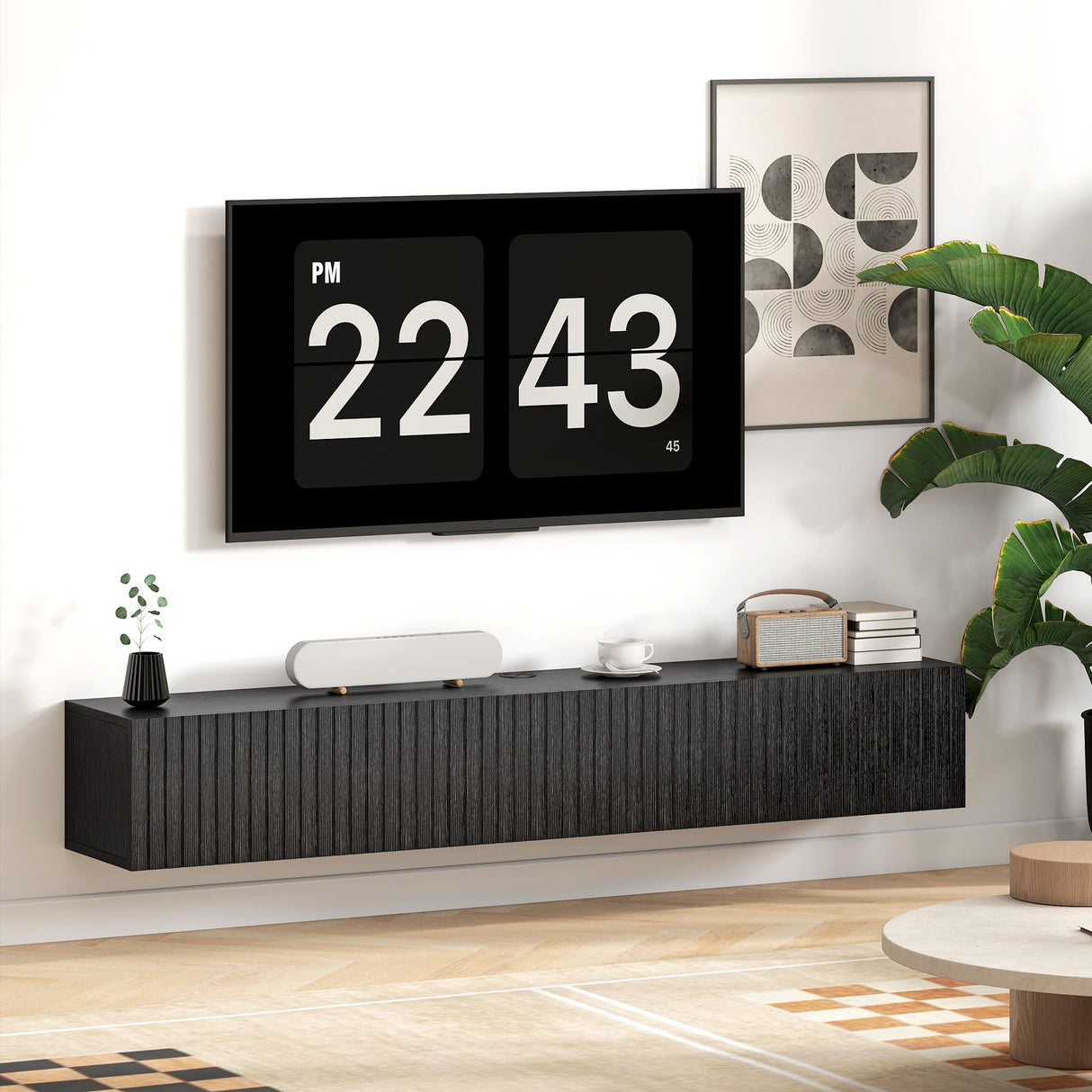 Wooden TV Stand 140cm Wide Wall Hung - Velmora