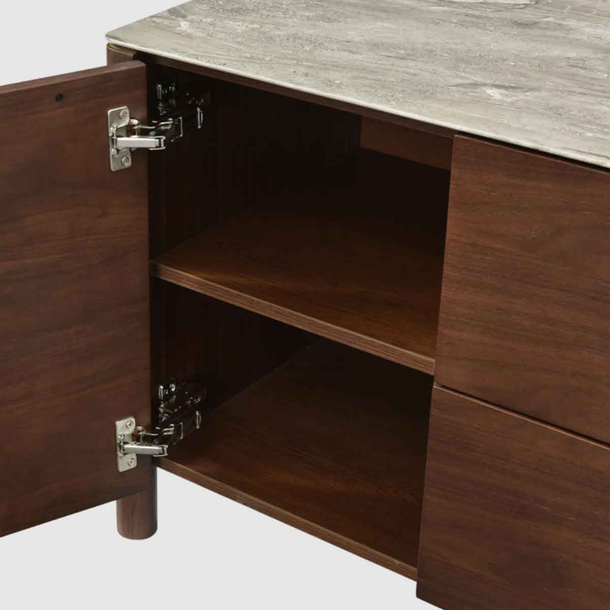 Wooden TV Stand 140cm Wide With Marble Effect Glass Top And 2 Doors 2 Drawers - Willow