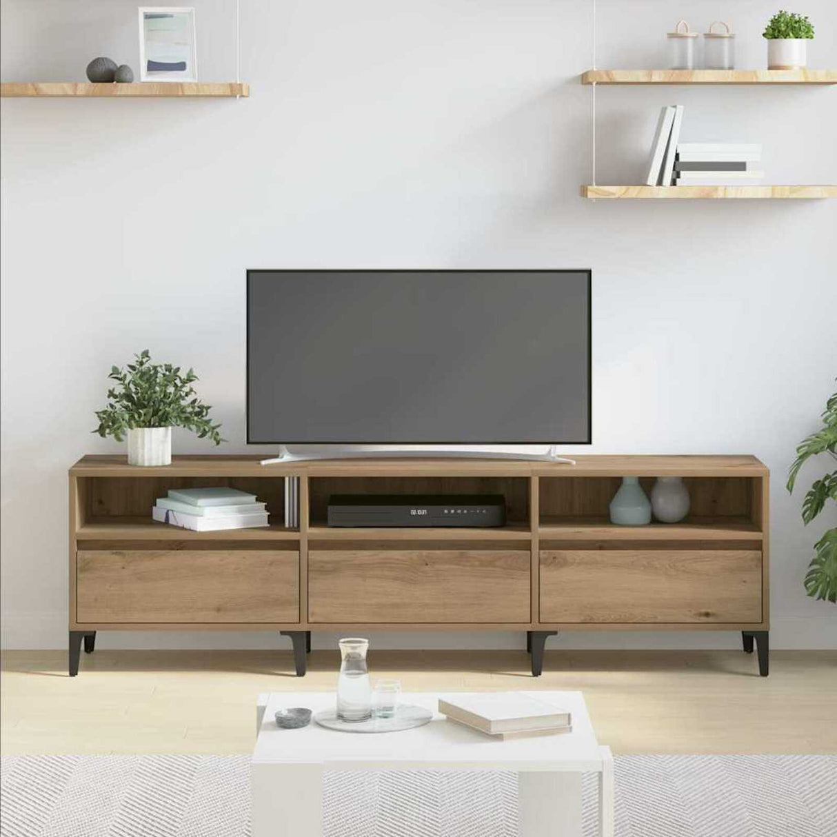 Wooden TV Stand 150cm Wide With 3 Flap Doors - Vantage Home
