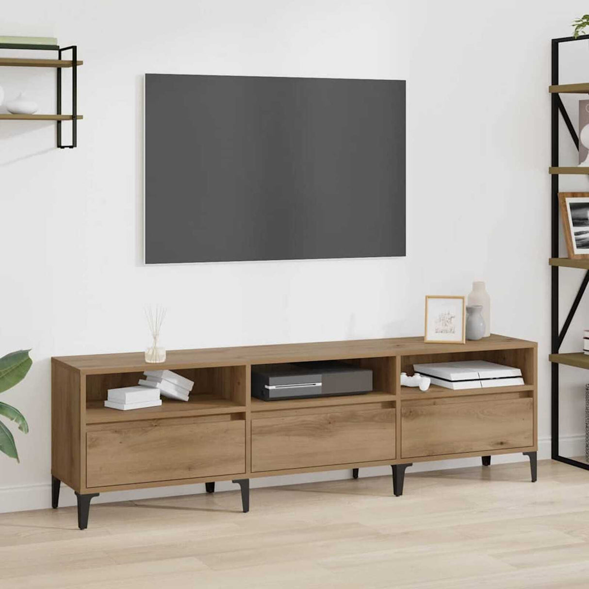 Wooden TV Stand 150cm Wide With 3 Flap Doors - Vantage Home