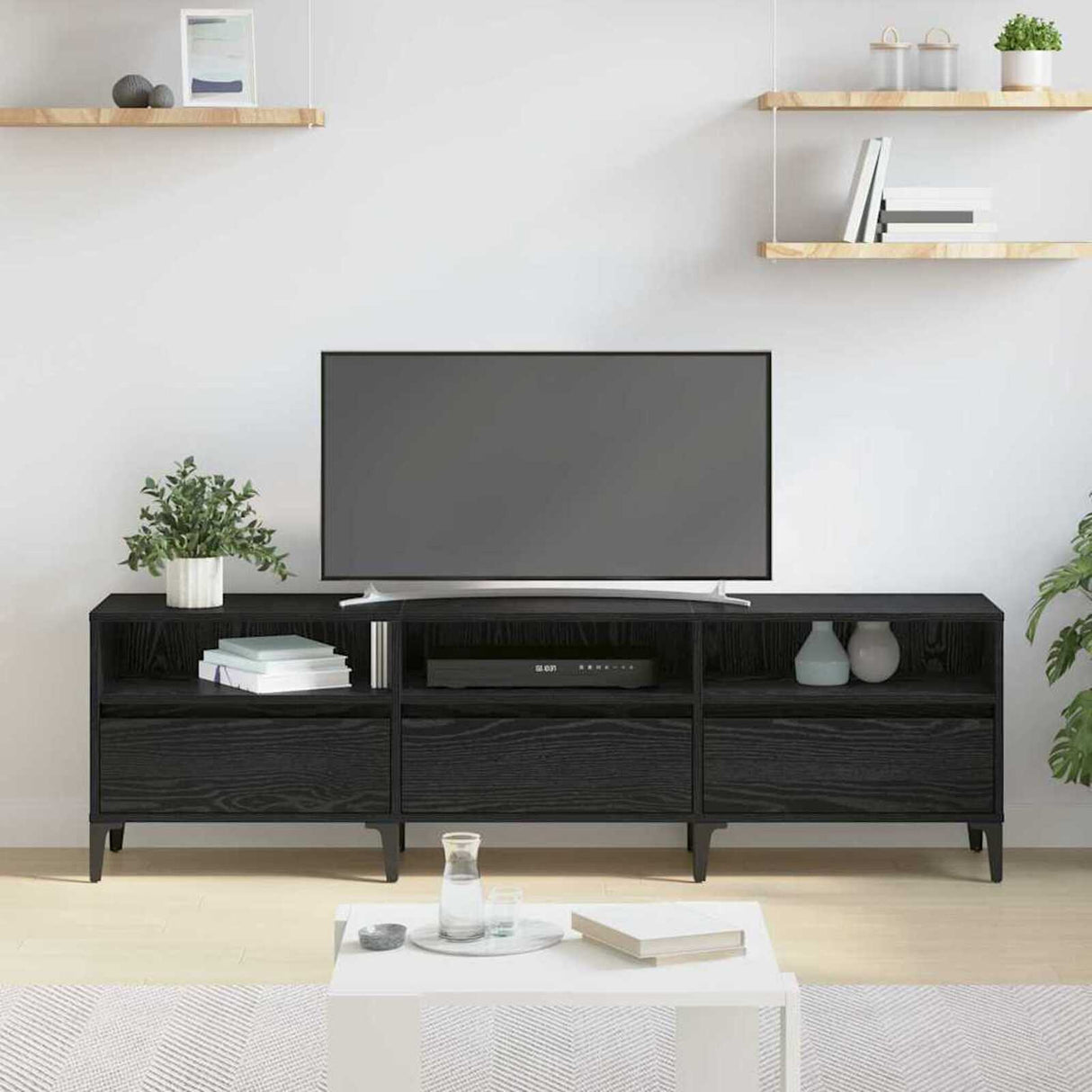 Wooden TV Stand 150cm Wide With 3 Flap Doors - Vantage Home
