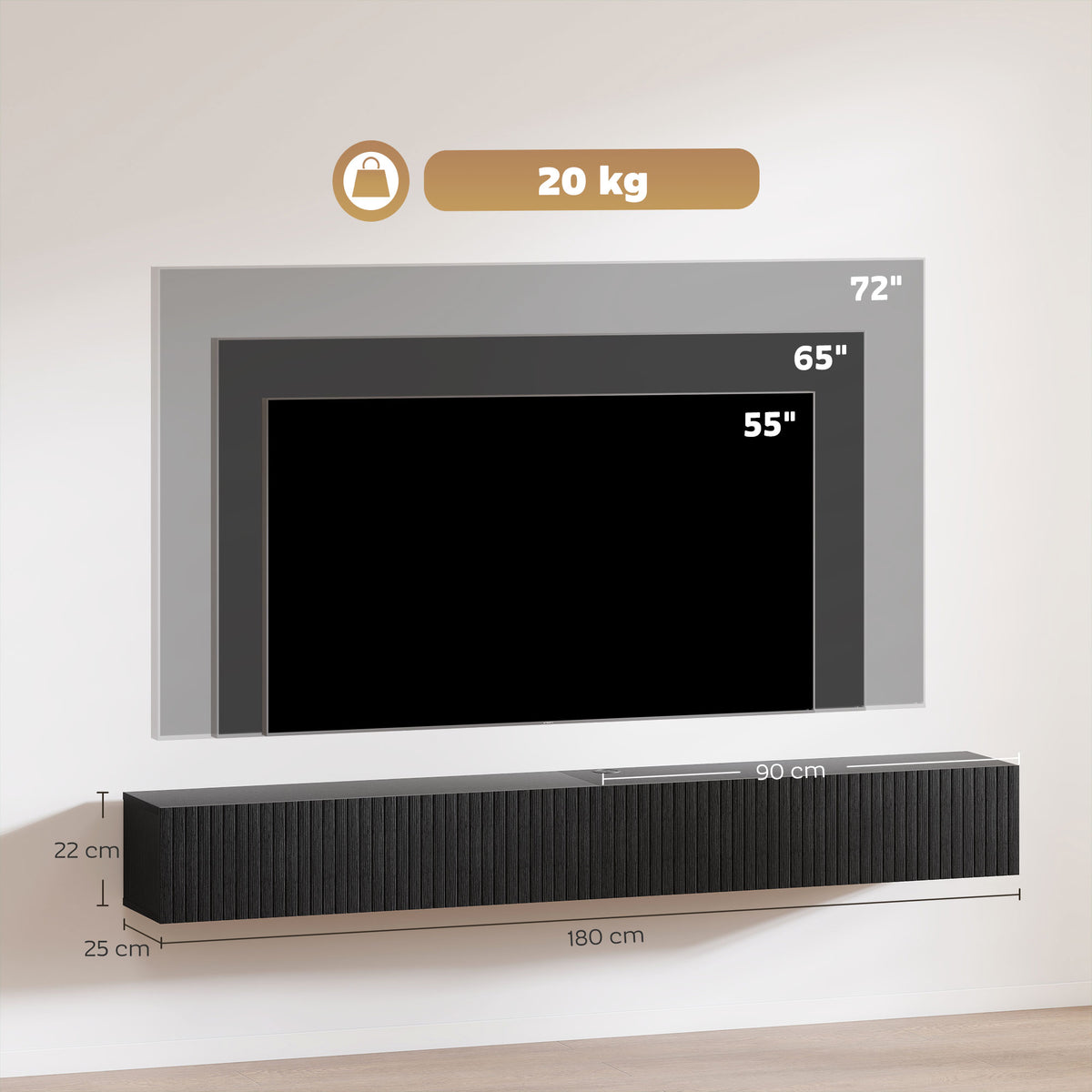 Wooden TV Stand 180cm Wide Wall Hung - Velmora