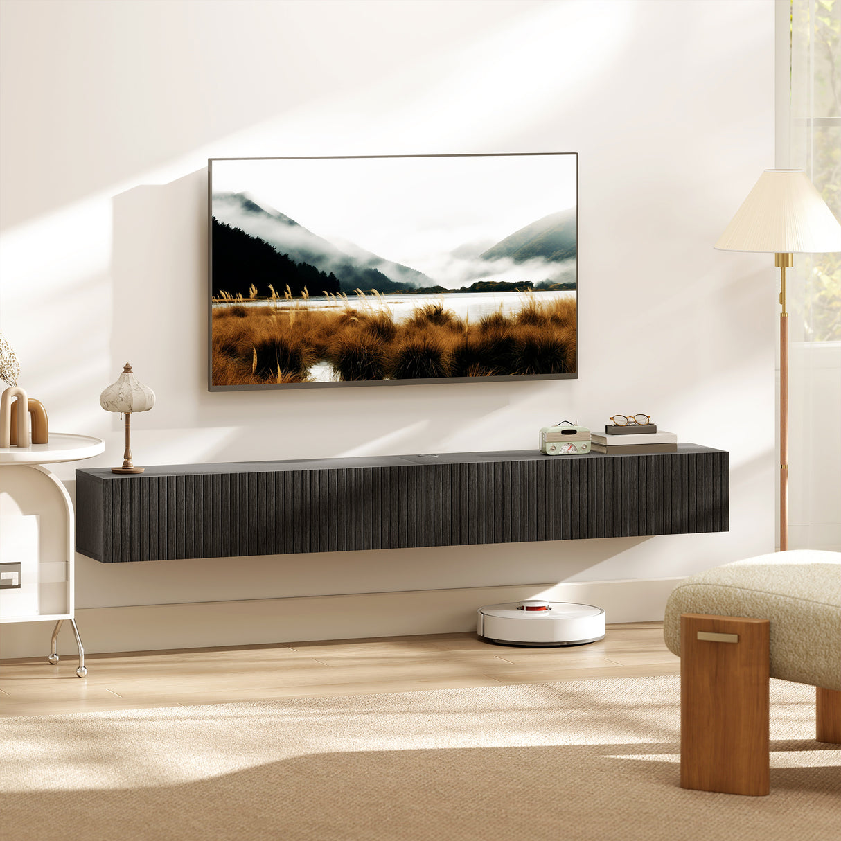 Wooden TV Stand 180cm Wide Wall Hung - Velmora
