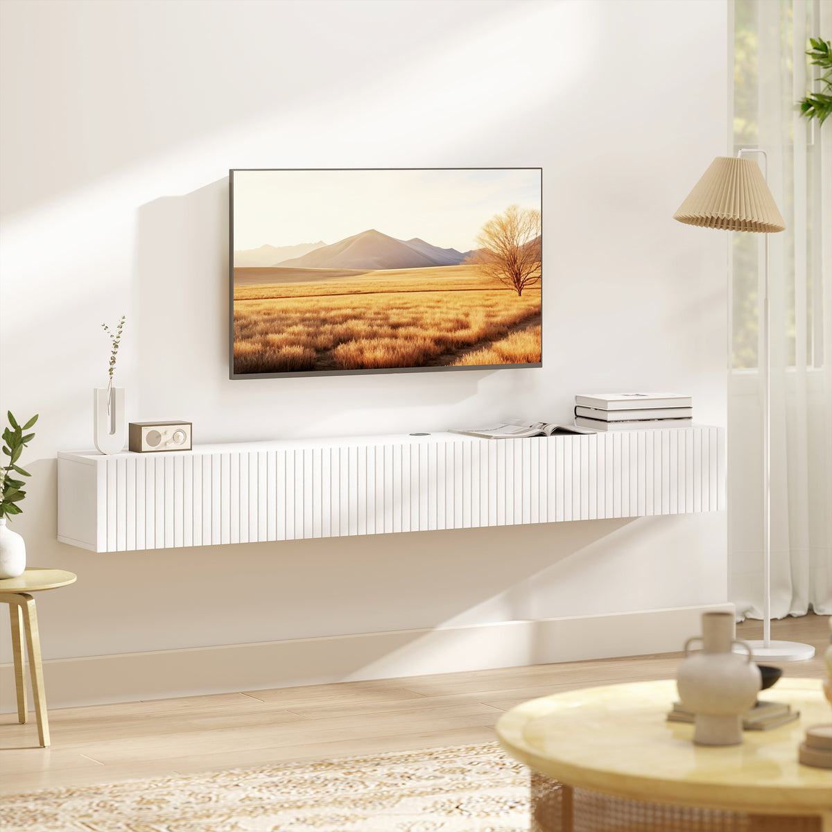 Wooden TV Stand 180cm Wide Wall Hung - Velmora