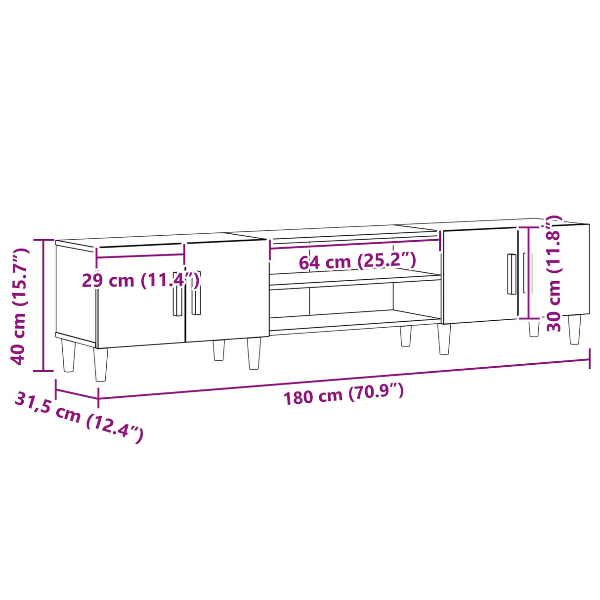 Wooden TV Stand 180cm Wide With 4 Doors - Vantage Home