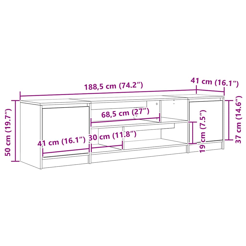 Wooden TV Stand 188.5cm Wide With 2 Doors - Vantage Home